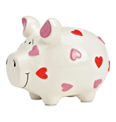 Spardose Schwein (mittel) 10041999 , "rot/rosa Herzen ~Aufdruck|ohne|#~"